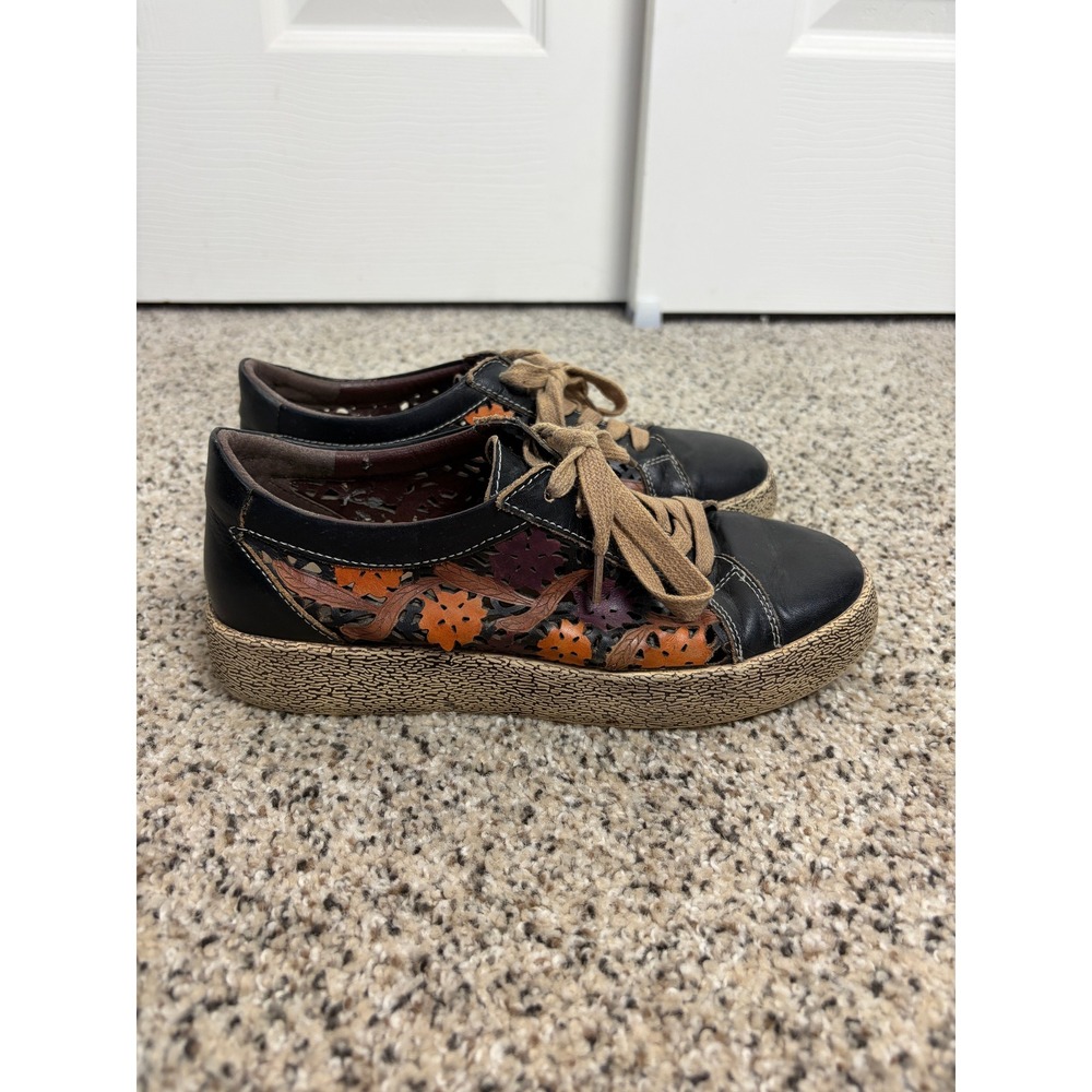 Spring Step Sneakers Womens 37 6.5-7 Floral Cutout Leather Lace Up L'Artiste